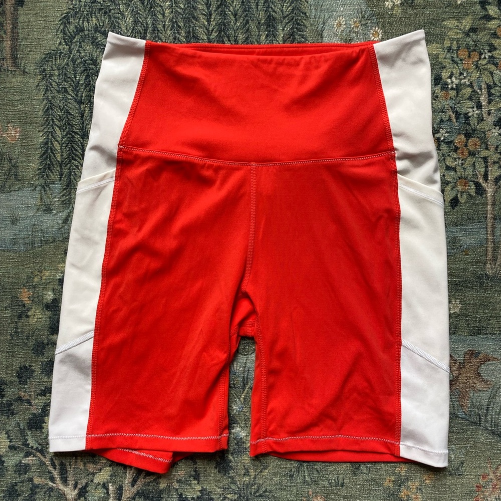 SOLID & STRIPED Red and White Athletic Bike Shorts